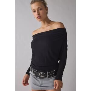 NWOT Urban Outfitters Black Elena Long Sleeve Ruched Off-The-Shoulder Top Medium